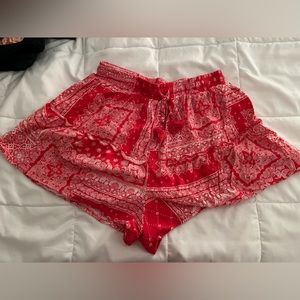Red paisley flowy shorts